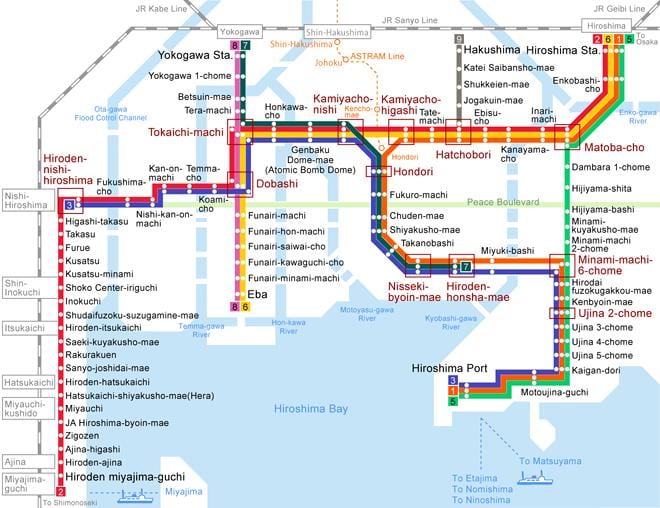 แผนที่ของฮิโรชิมา streetcar